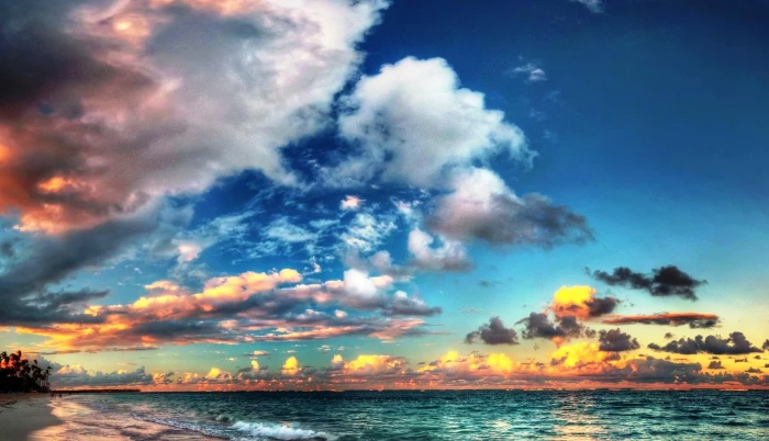 Beautiful Sunset On The Beach black and white clouds photo golden 2k