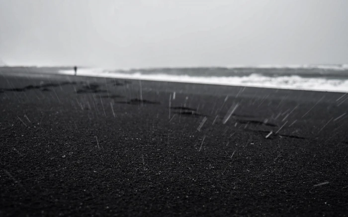 black sand beach landscape rain water sky tranquility nature 2k