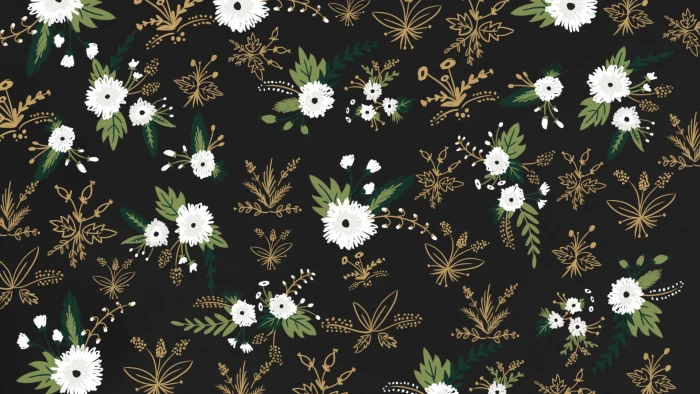 black and white floral textile digital art abstract pattern 2k