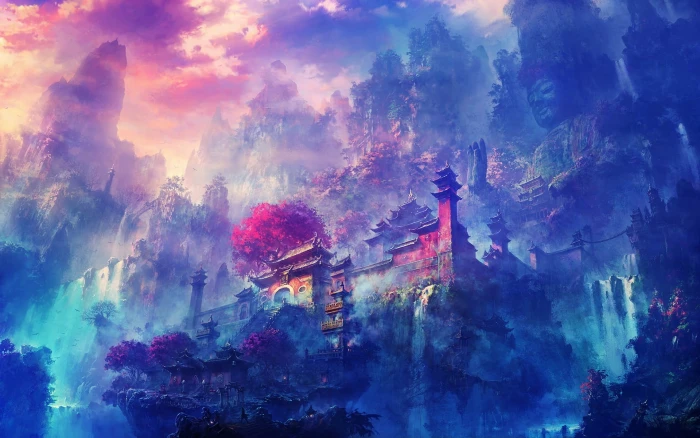 brown castle fantasy art digital temple forest ancient 2k