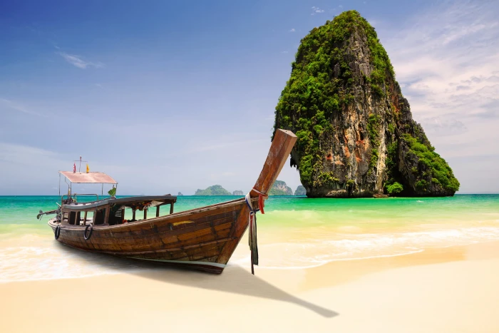 brown wooden boat rock Thailand island Krabi Phang Bay nga 2k
