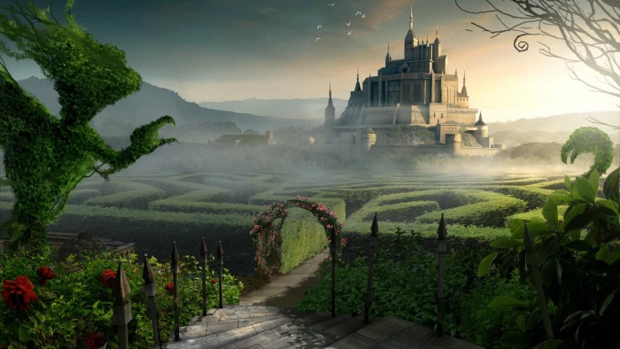 castle illustration nature landscape architecture tower trees 2k