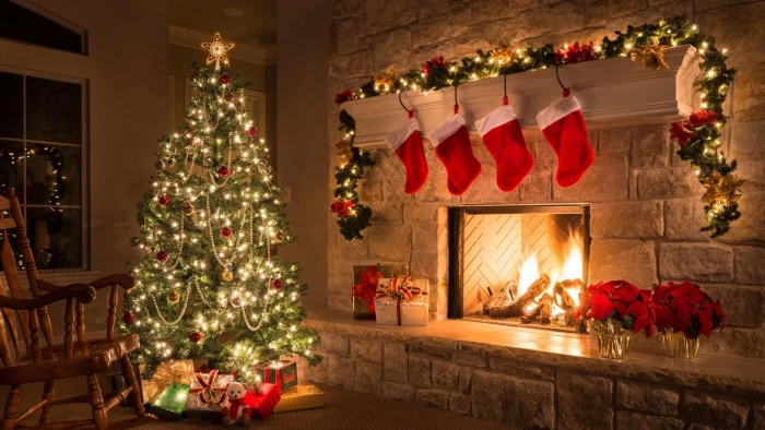 christmas tree home fireplace lights 2k