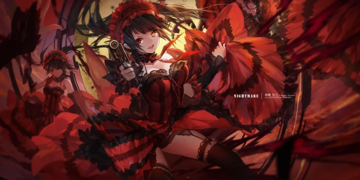 Date A Live Tokisaki Kurumi dress thigh highs weapon gun 2k