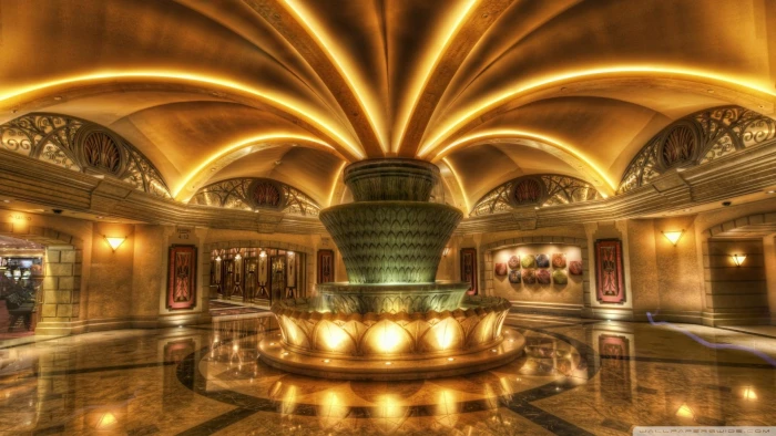 Fountain In A Las Vegas Hotel Lobby Hdr lights nature and landscapes 2k