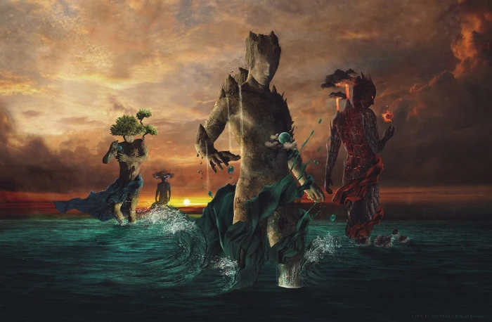 four elements characters digital wallpaper fantasy art water 2k