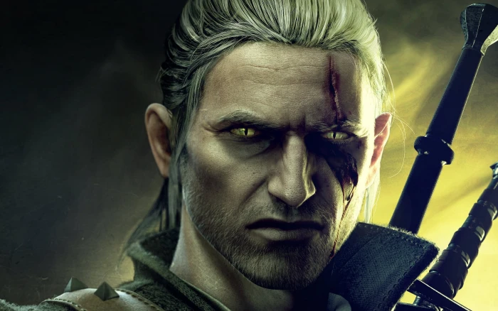 Geralt from The Witcher series face scarm eyes people men 2k