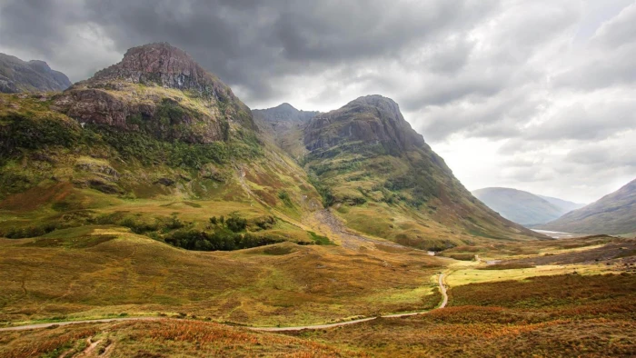 Glencoe Valley In The Scottish Highls mountain landmark clouds 2k