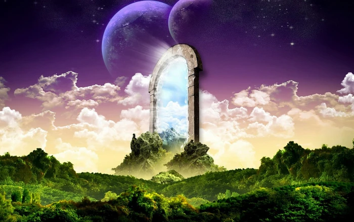 green mountain illustration digital art fantasy planet 2k