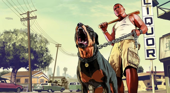 GTA V Franklin Grand Theft Auto 5 game wallpaper Games domestic animals 2k