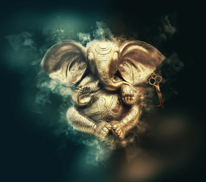 illustration of gold Lord Ganesha figurine god pay religion 2k