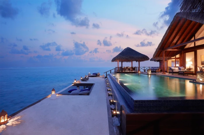 infinity pool interior The Maldives hotel vacations sea 2k