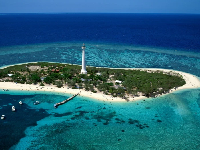 lighthouse atolls beach island sea resort aerial view 2k