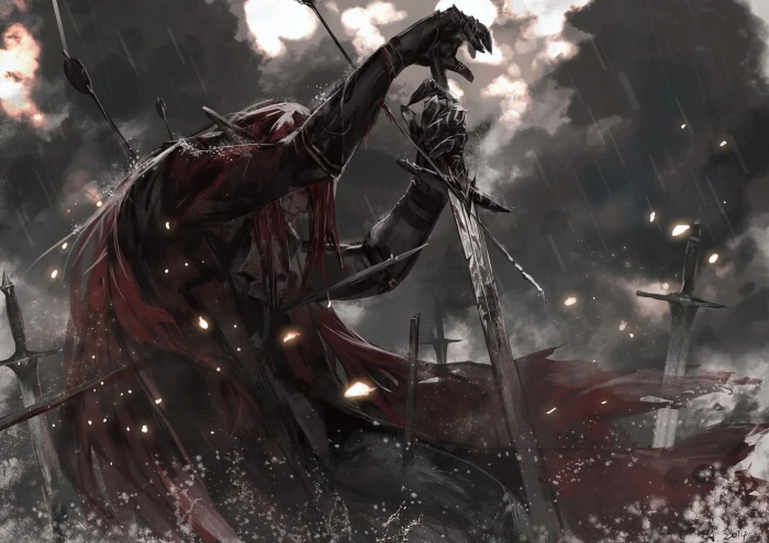 man holding sword digital wallpaper alcd 2k