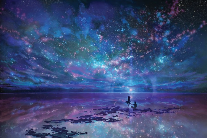 Milky Way galaxy wallpaper nebula stars anime sky reflection 2k