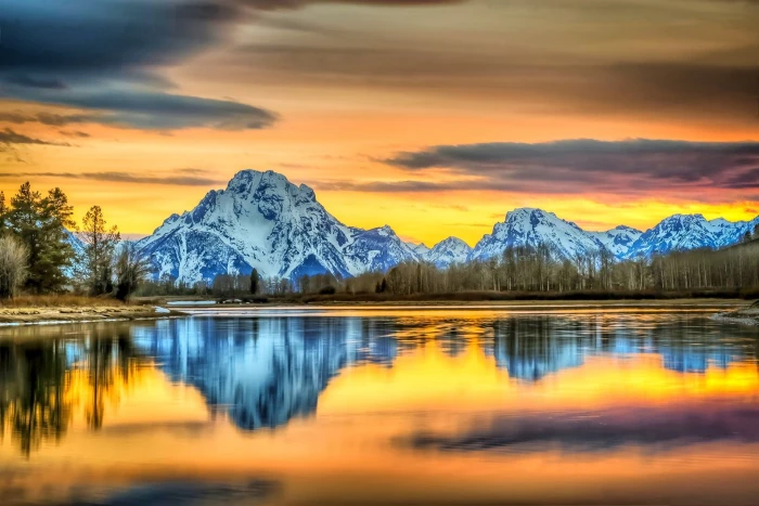 nature landscape mountains river sunset Grand Teton National Park 2k