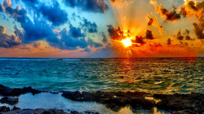 sea sky body of water horizon ocean shore sunset wave 2k