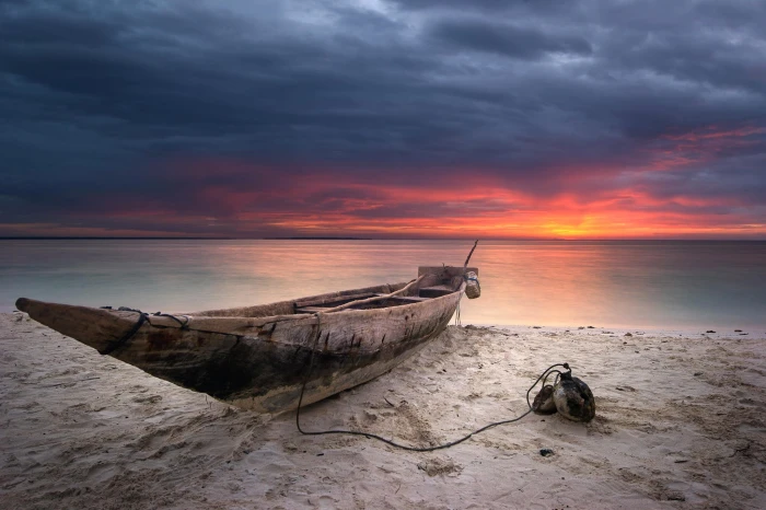 sea landscape clouds beach boat 2k