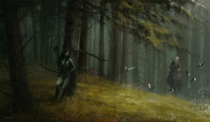 The Witcher Bow Elf Forest Geralt of Rivia Horse Warrior 2k