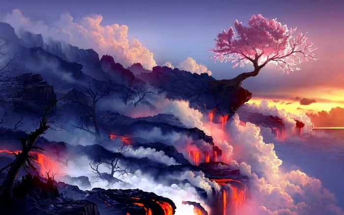Volcanic eruption magma HD photography wallpaper 0 cherry blossom tree 2k