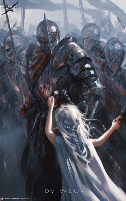 WLOP Ghost Blade anime girls white hair knight