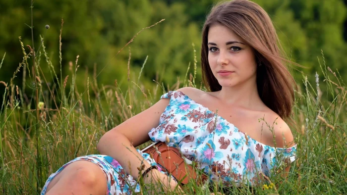 women's white and blue floral off shoulder dresser brown eyes 2k