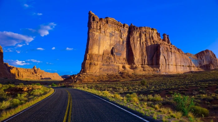 brown and black wooden table nature road Arches National Park 2k