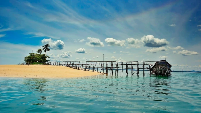 brown dock nature water beach sky cloud sea beauty in 2k