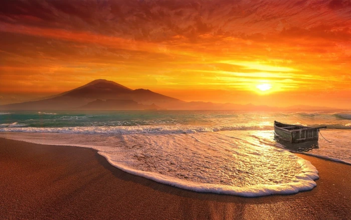 brown wooden house beach sunset mountains mist sea nature 2k