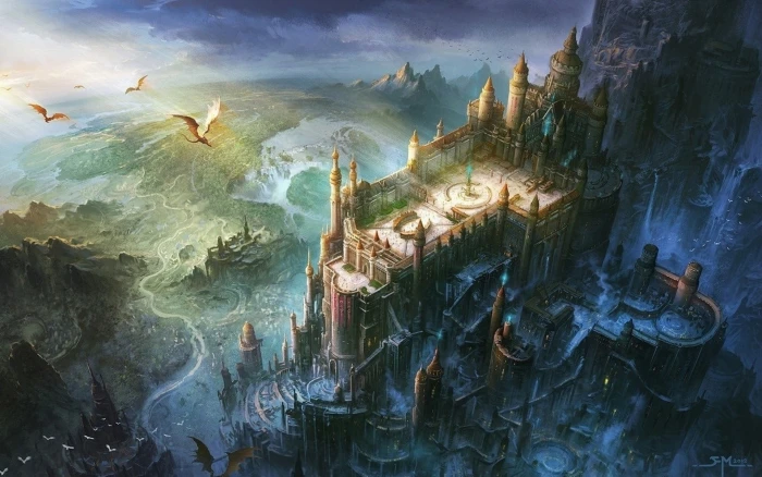 castle wallpaper dragon artwork digital art Minas Tirith 2k