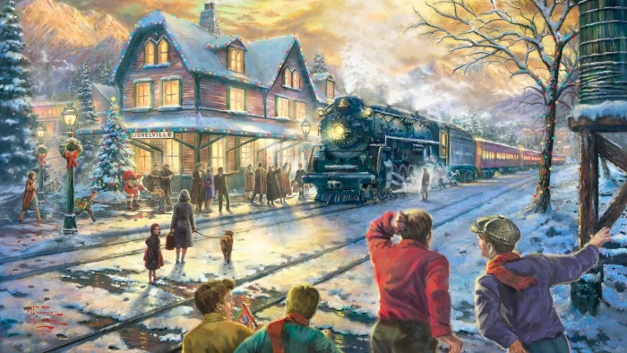 christmas season scenery people boys painting art 2k