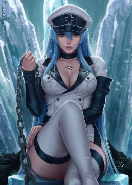 Esdeath Akame Ga Kill anime girls women blue hair 2k