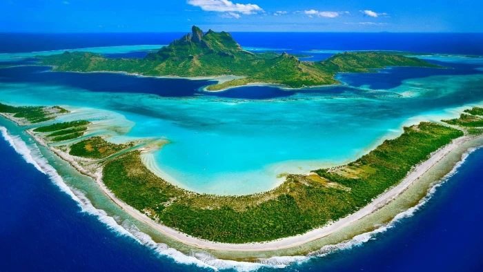 green mountain island nature sea Bora water scenics 2k
