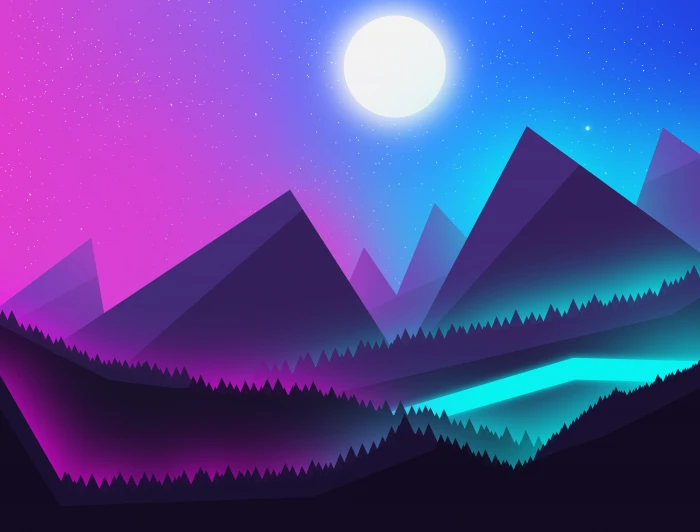 Mountains neon Landscape the night sky view beautiful landscape 2k 4k