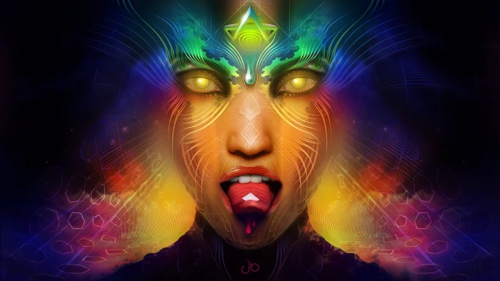 multicolored digital wallpaper anime LSD women psychedelic 2k