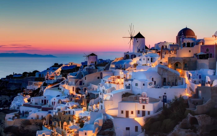 Night in Santorini greece city santorini landscape view 2k