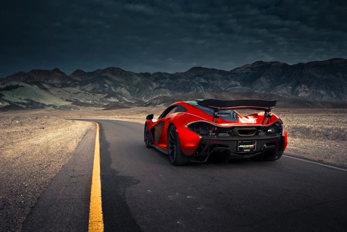 red and black luxury car McLaren transportation 2k