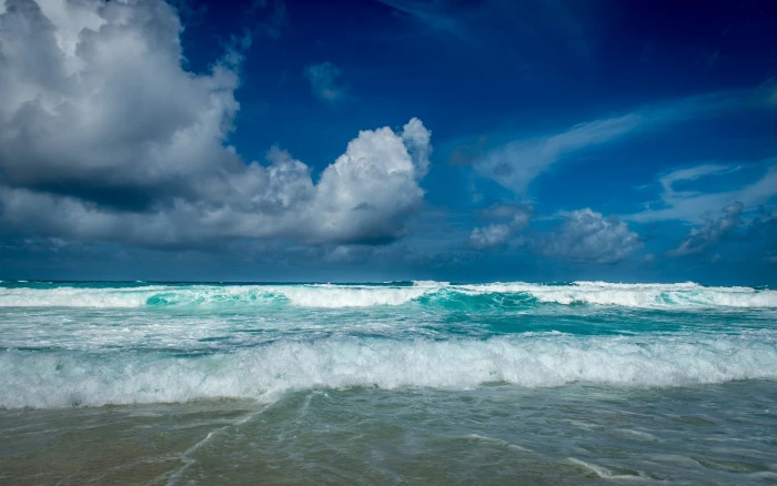 blue sea wave nature landscape beach waves clouds sky Seychelles 2k
