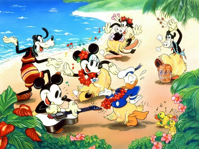cartoons beach disney company goofy guitars mickey mouse donald duck minnie horace horsecollar Animals Ducks HD Art 2k