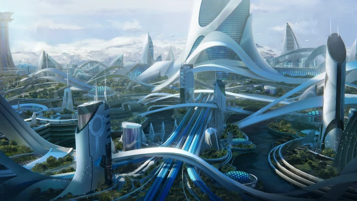 future architecture digital wallpaper Leon Tukker science fiction 2k