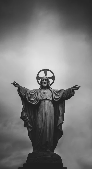 grayscale photograph of Jesus Christ statue human person people 2k