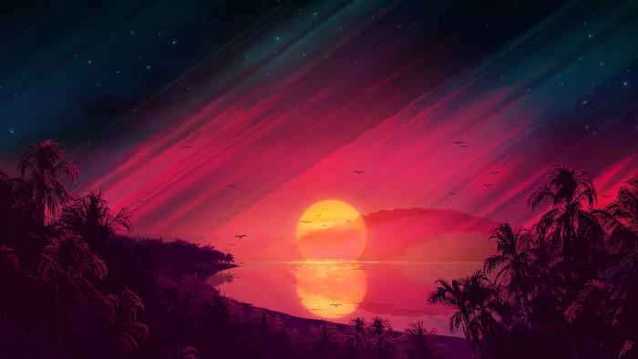JoeyJazz s synthwave landscape sunset beach 2k