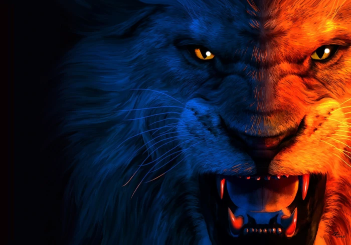 lion digital wallpaper predator art grin The King jean pierre 2k