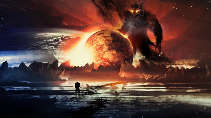 man standing near planet HD wallpaper artwork fantasy art digital 2k