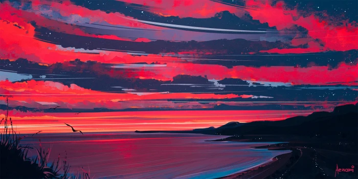 Nature Clouds Sea Figure Shore Heaven Art Aenami by 2k