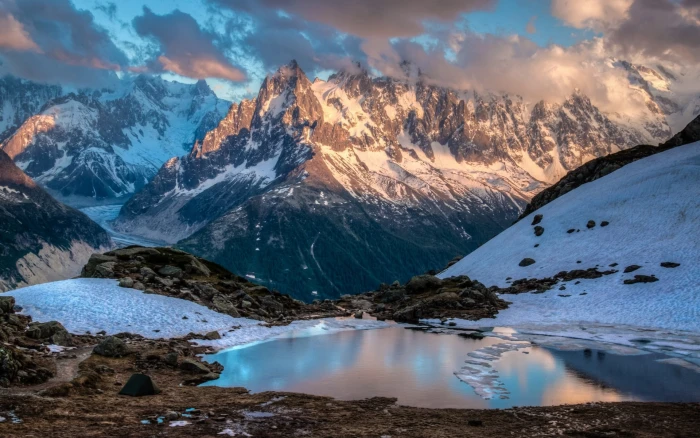 nature landscape mountains Chamonix France pond snow 2k