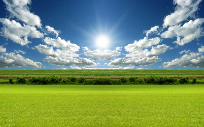 nature landscape sky field Sun clouds grass tranquil scene 2k