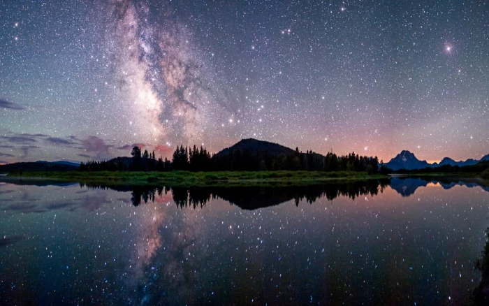 photo of milky way galaxy mountains and body water nature 2k