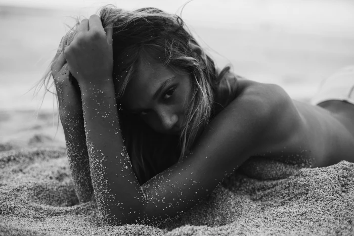 sand beach look girl Alexis Ren one person lying down 2k