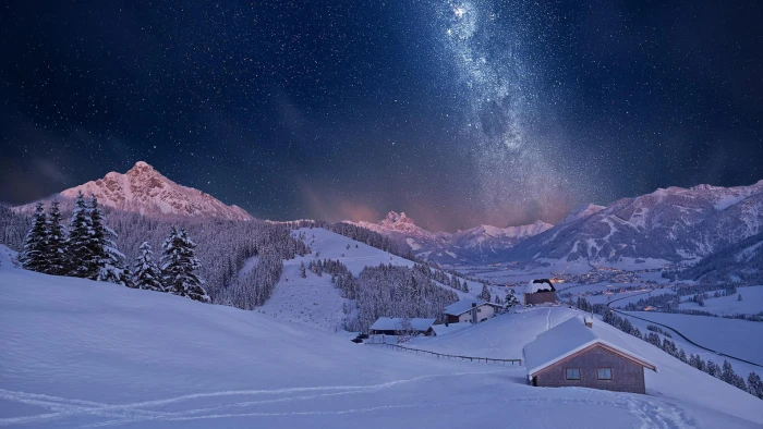 starry sky night mountain alps europe nature austria 2k